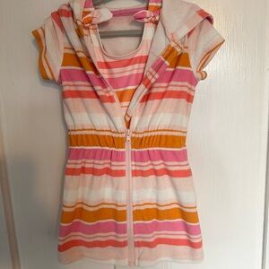 Eddie Bauer Striped Pink and Orange Kids Bathing Suit with matching Cover up